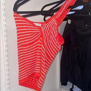 Orange and White Striped One-Shoulder Top